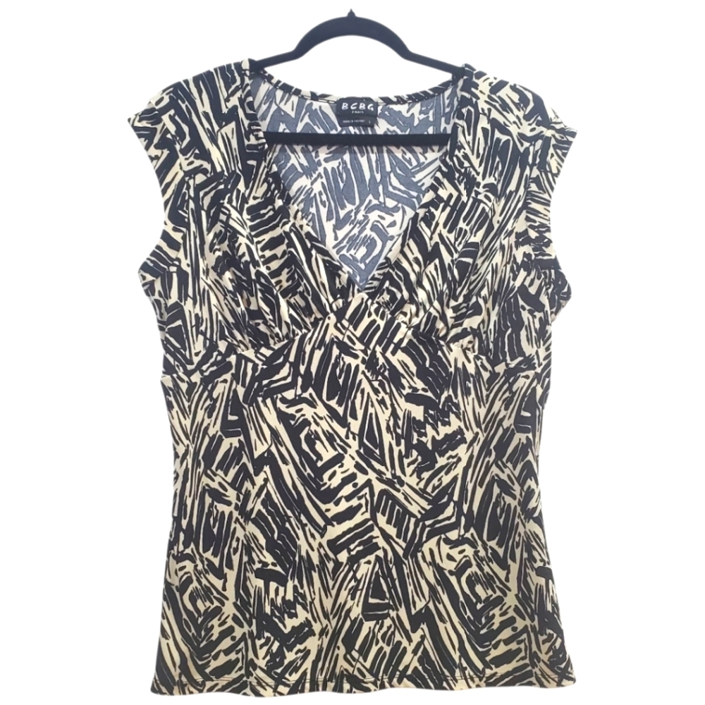 Bcbg Abstract Black and Cream Blouse Size Large